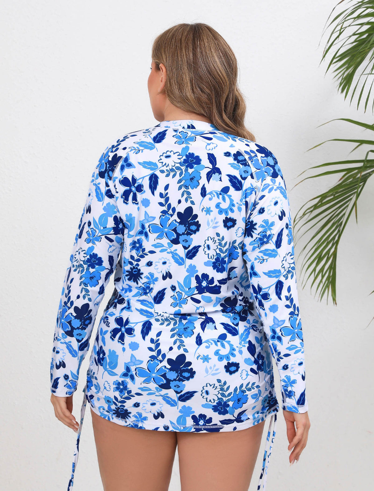 Sunny Escape Plus Size Drawstring Rash Guard Shirts with Front Pockets