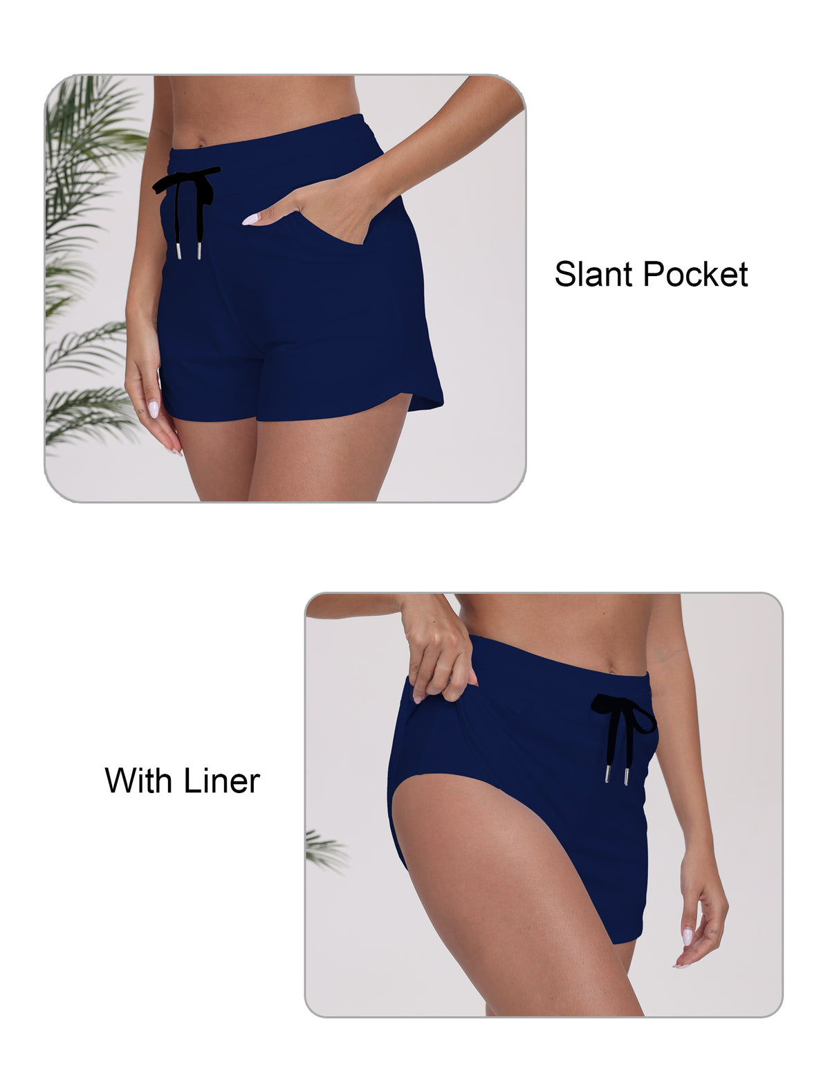 Beach Companion High Waisted Swim Board Shorts with Side Pockets