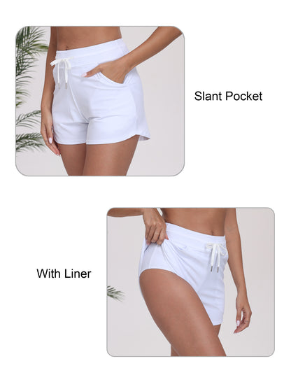 Beach Companion High Waisted Swim Board Shorts with Side Pockets