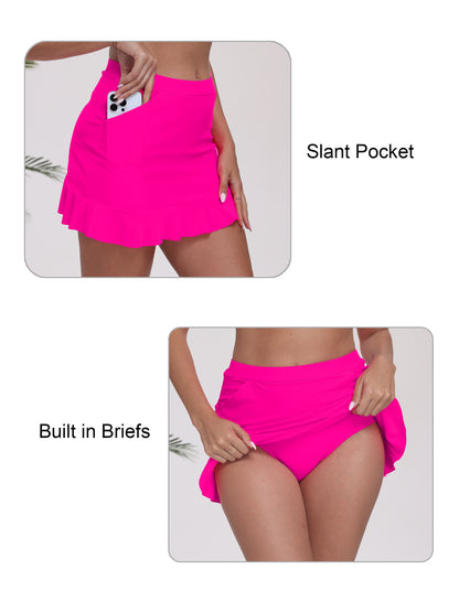 All-Day Magic High Waisted Swim Skirts Built in Briefs with Pockets
