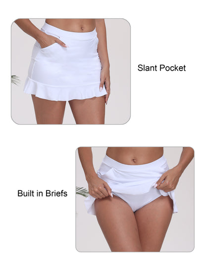 All-Day Magic High Waisted Swim Skirts Built in Briefs with Pockets