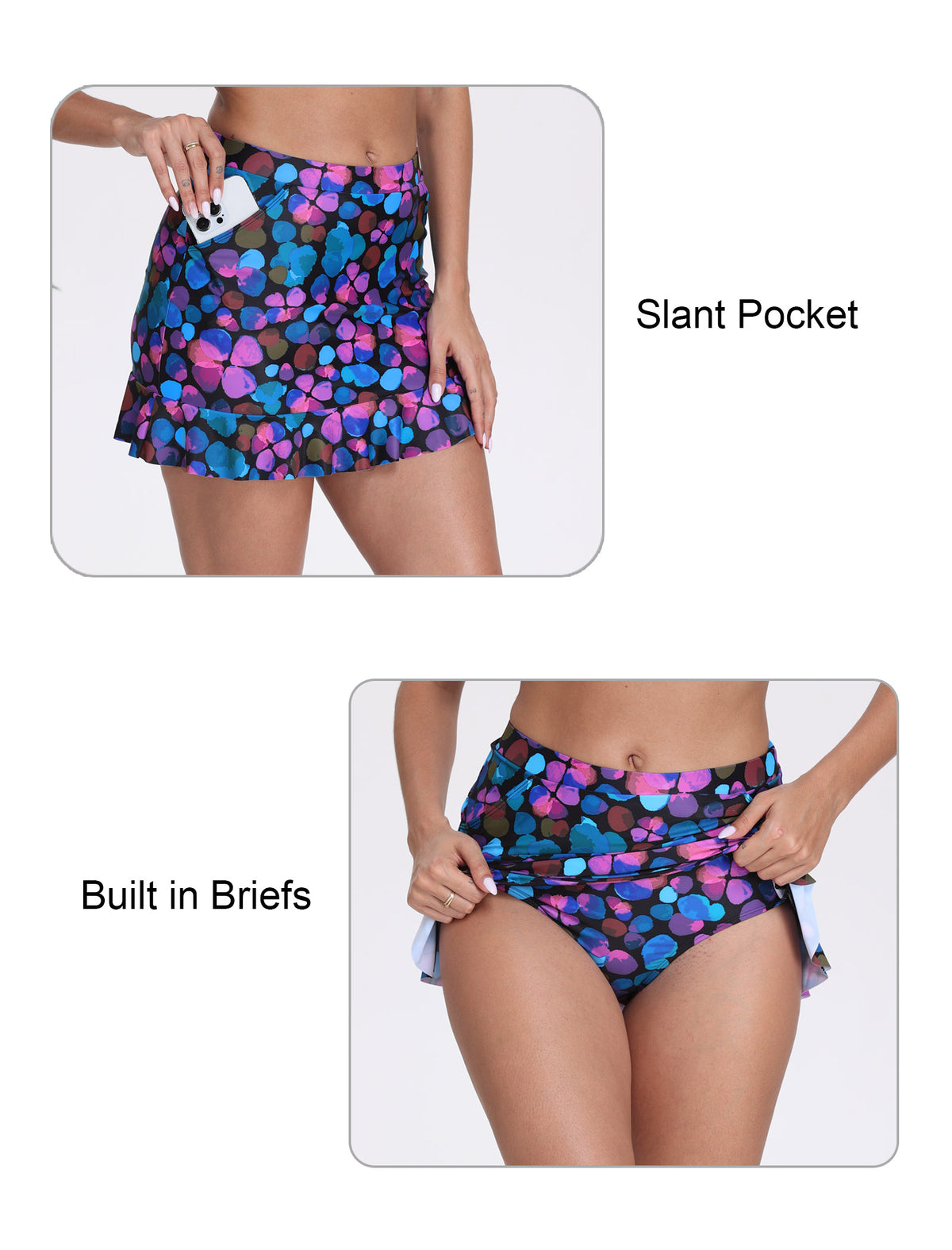 All-Day Magic High Waisted Swim Skirts Built in Briefs with Pockets