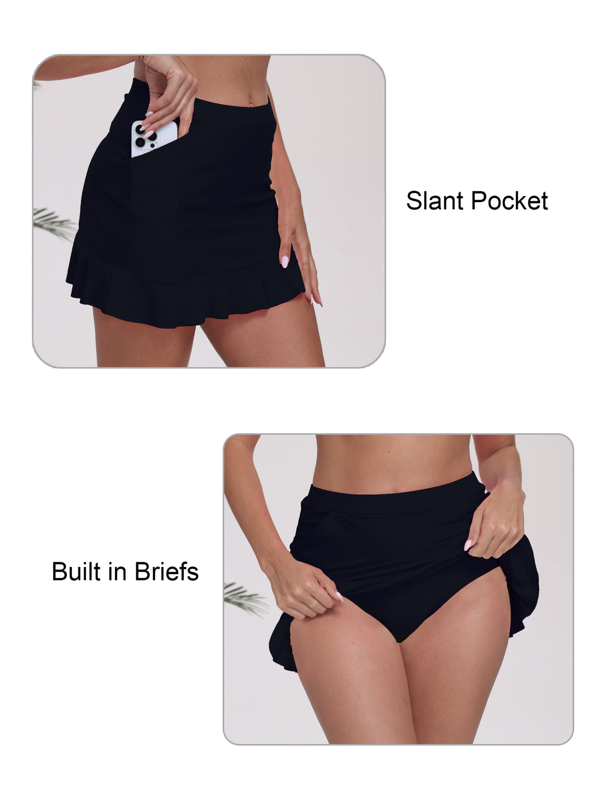 All-Day Magic High Waisted Swim Skirts Built in Briefs with Pockets