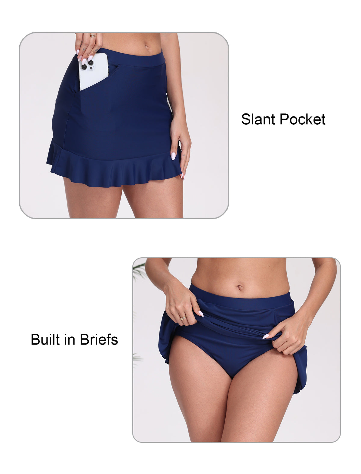 All-Day Magic High Waisted Swim Skirts Built in Briefs with Pockets