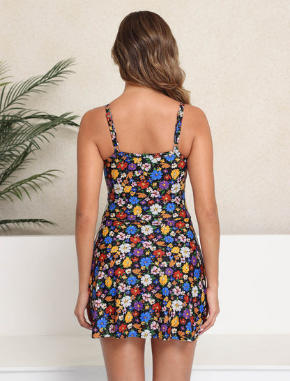 Hold Your Confidence Twist Front One Piece Swimdress Ruched Tummy Control