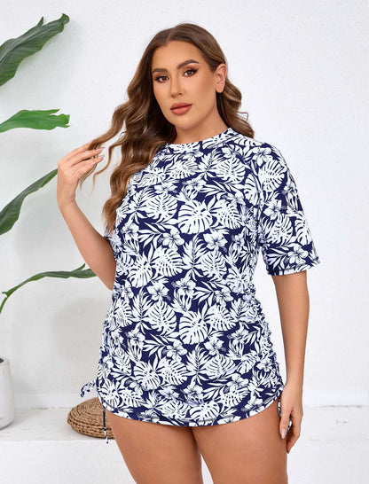 Blissful Shore Plus Size Adjustable Drawstring Rash Guard Shirts