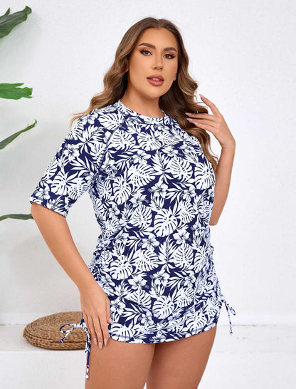 Blissful Shore Plus Size Adjustable Drawstring Rash Guard Shirts