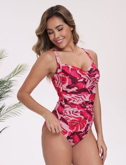 Vintage Twist Front One Piece Swimsuit Ruched Tummy Control