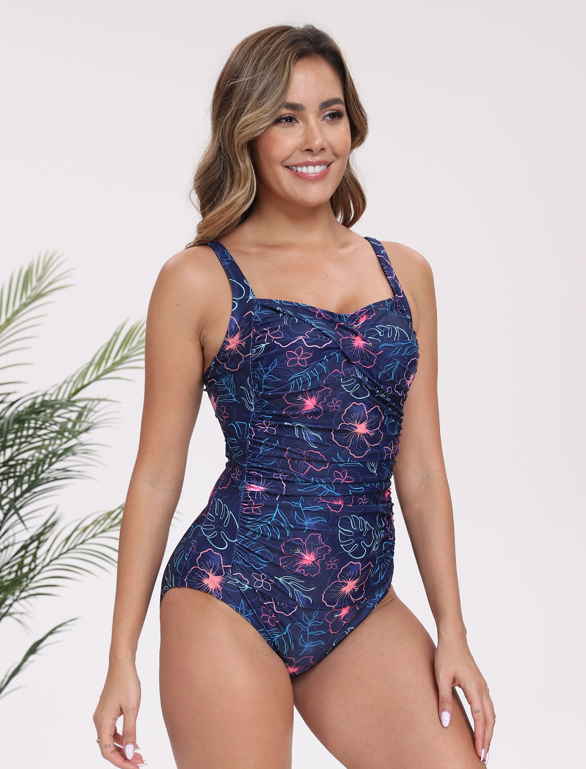 Vintage Twist Front One Piece Swimsuit Ruched Tummy Control