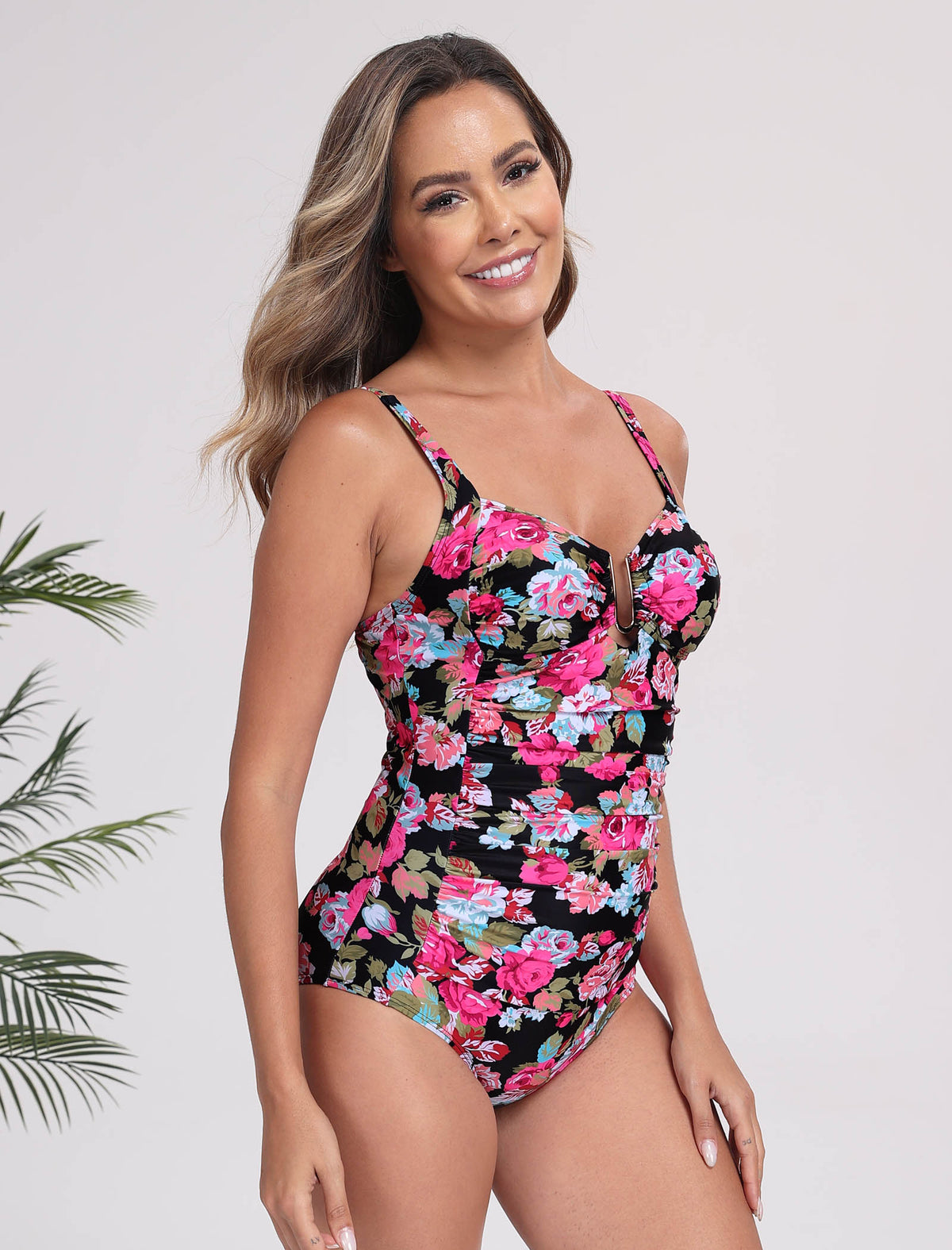 Elegance Garden Ruched One Piece Swimsuit Tummy Control