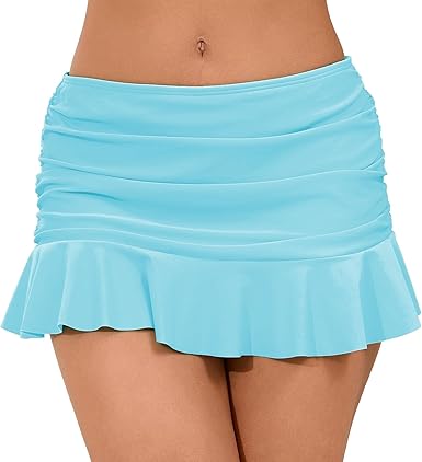 Wave Glow Mid Waisted Ruffle Swim Skirts Built in Breifs