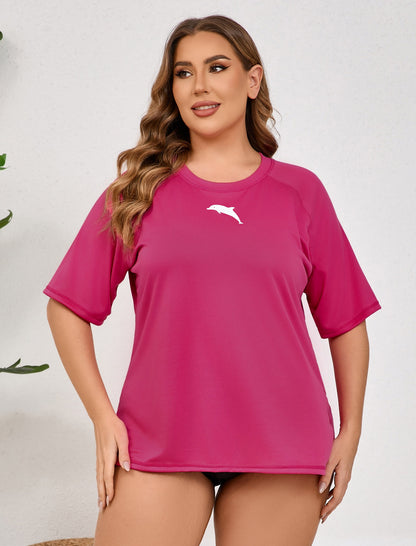 Halcurt Damen Plus Size Kurzarm-Rashguard-Schwimmshirt Top