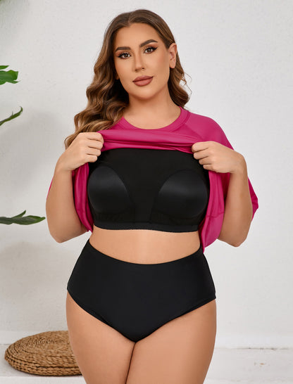 Halcurt Damen Plus Size Kurzarm-Rashguard-Schwimmshirt Top