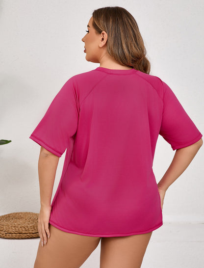 Halcurt Damen Plus Size Kurzarm-Rashguard-Schwimmshirt Top
