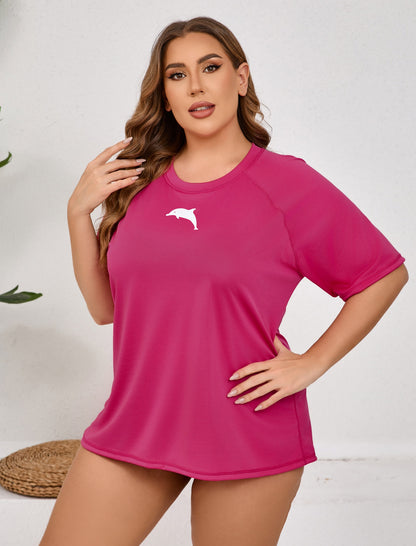 Halcurt Damen Plus Size Kurzarm-Rashguard-Schwimmshirt Top