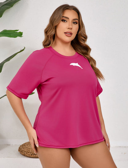 Halcurt Damen Plus Size Kurzarm-Rashguard-Schwimmshirt Top