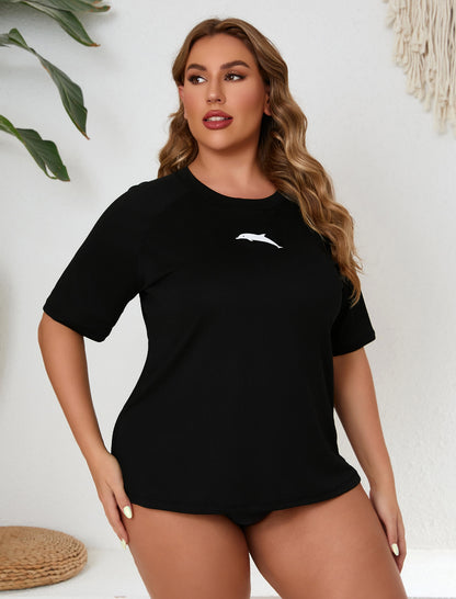 Halcurt Damen Plus Size Kurzarm-Rashguard-Schwimmshirt Top