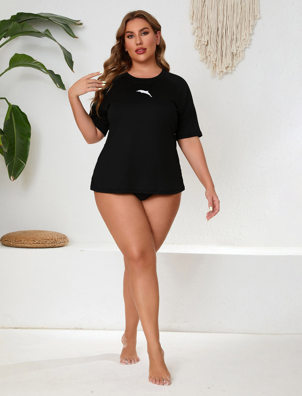 Halcurt Damen Plus Size Kurzarm-Rashguard-Schwimmshirt Top