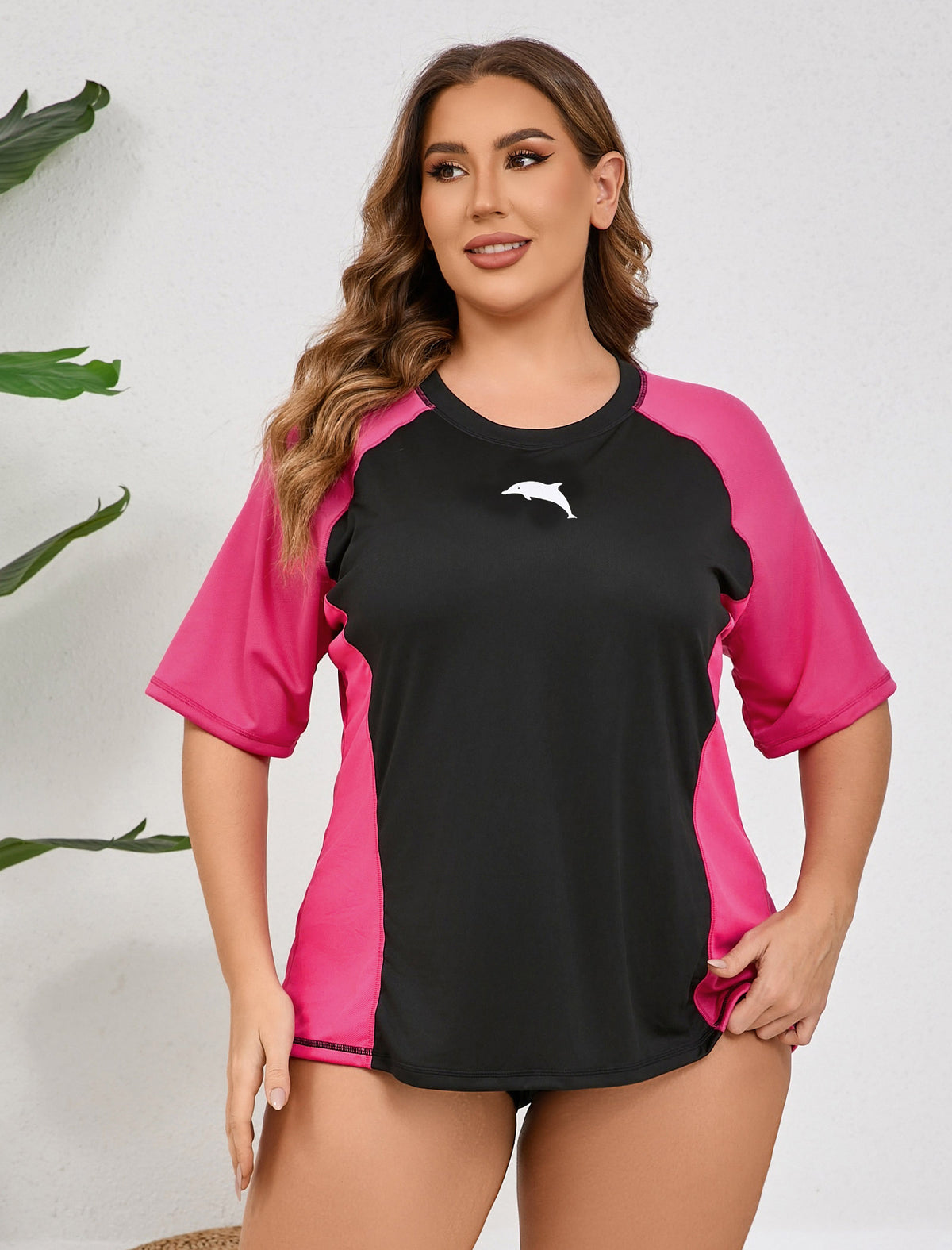 Haut de maillot de bain anti-UV à manches courtes pour femme grande taille Halcurt
