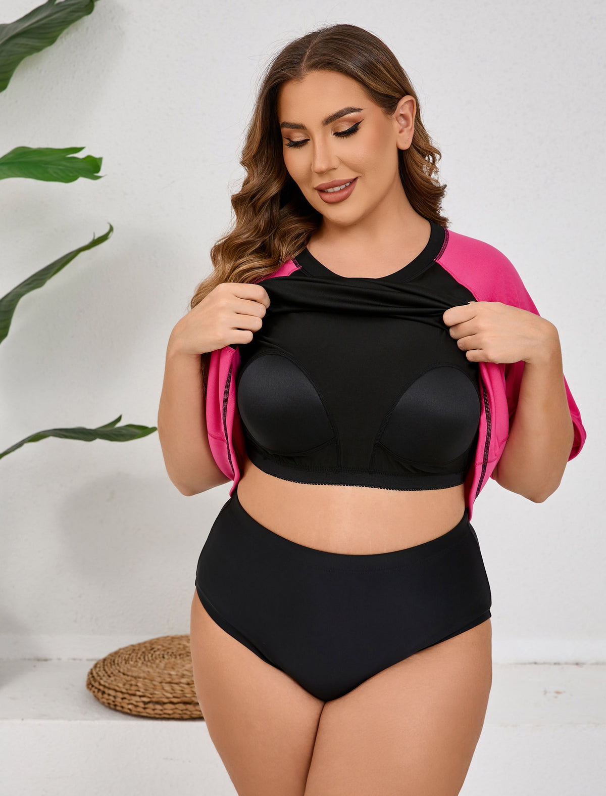 Haut de maillot de bain anti-UV à manches courtes pour femme grande taille Halcurt