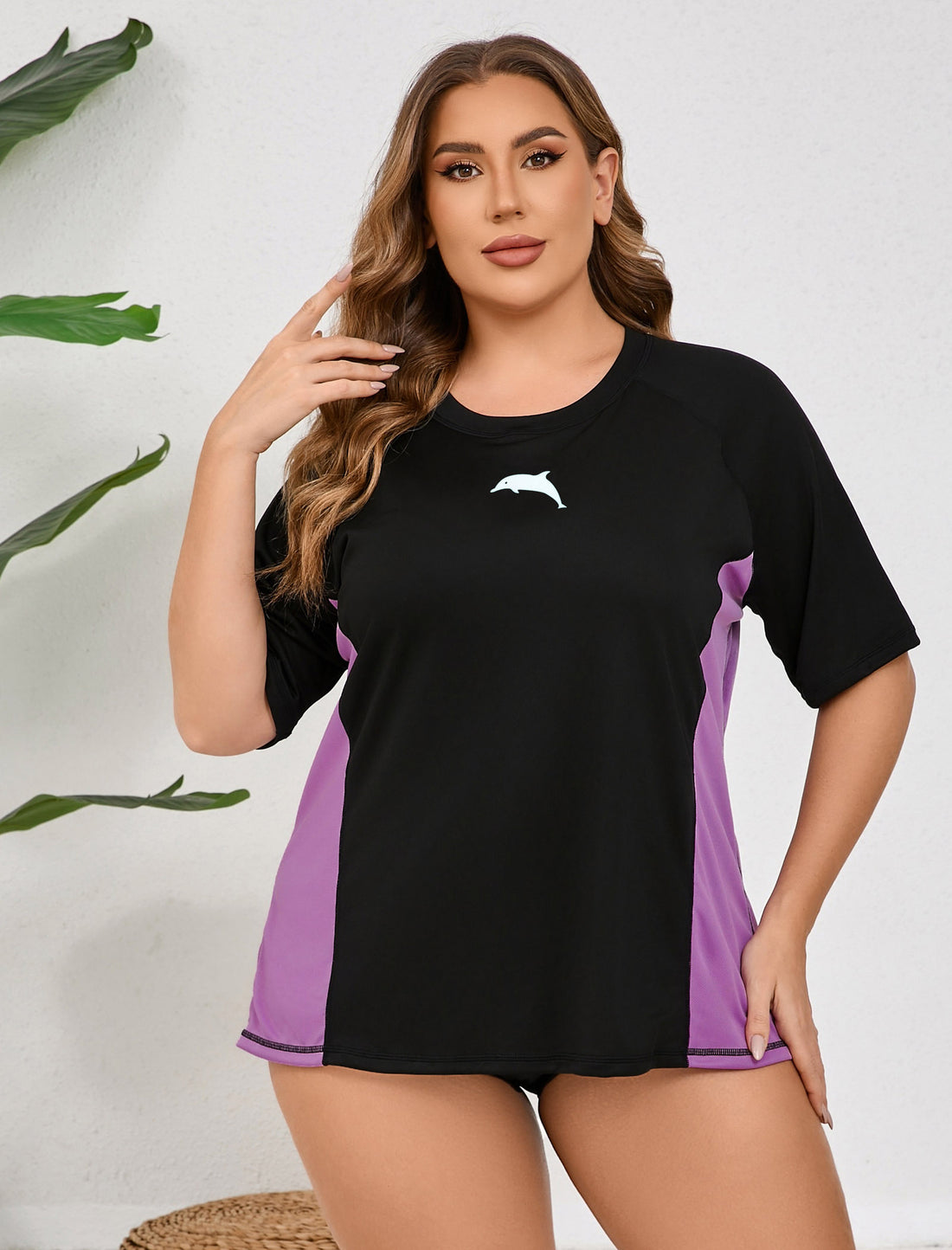 Haut de maillot de bain anti-UV à manches courtes pour femme grande taille Halcurt