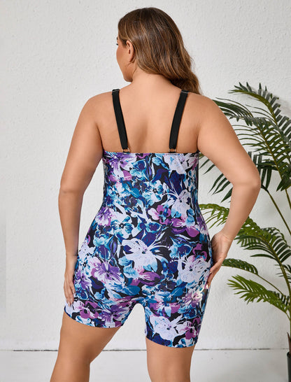 Maillot de bain une pièce Halcurt grande taille pour femme, coupe shorty, avec short intégré
