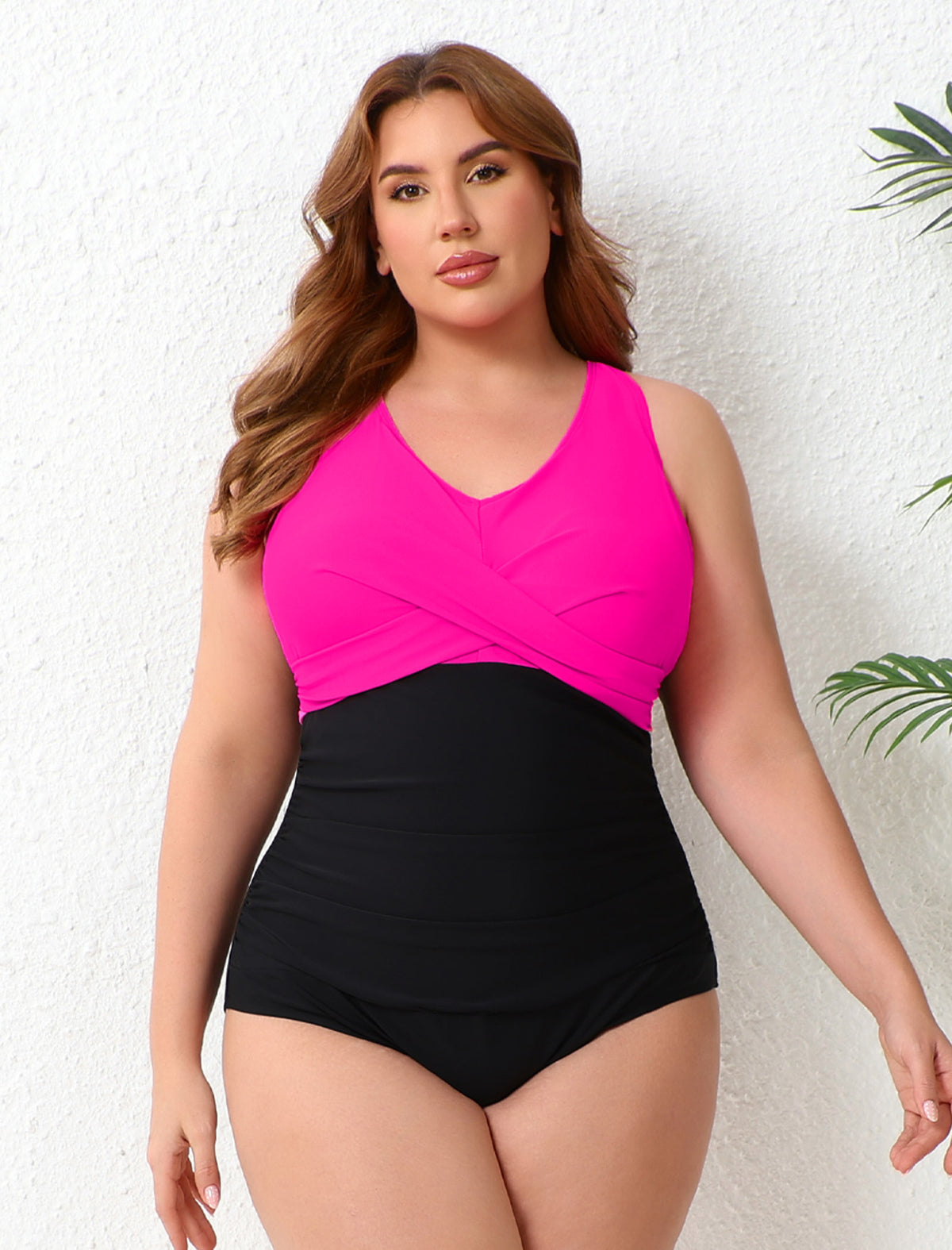 Retro Plus Size Boyleg One Piece Swimsuit Ruched Tummy Control