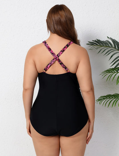 Retro Plus Size Boyleg One Piece Swimsuit Ruched Tummy Control