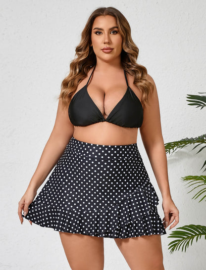 Lagoon Haze Plus Size High Waisted Ruffle Swim Skirts Built in Breifs