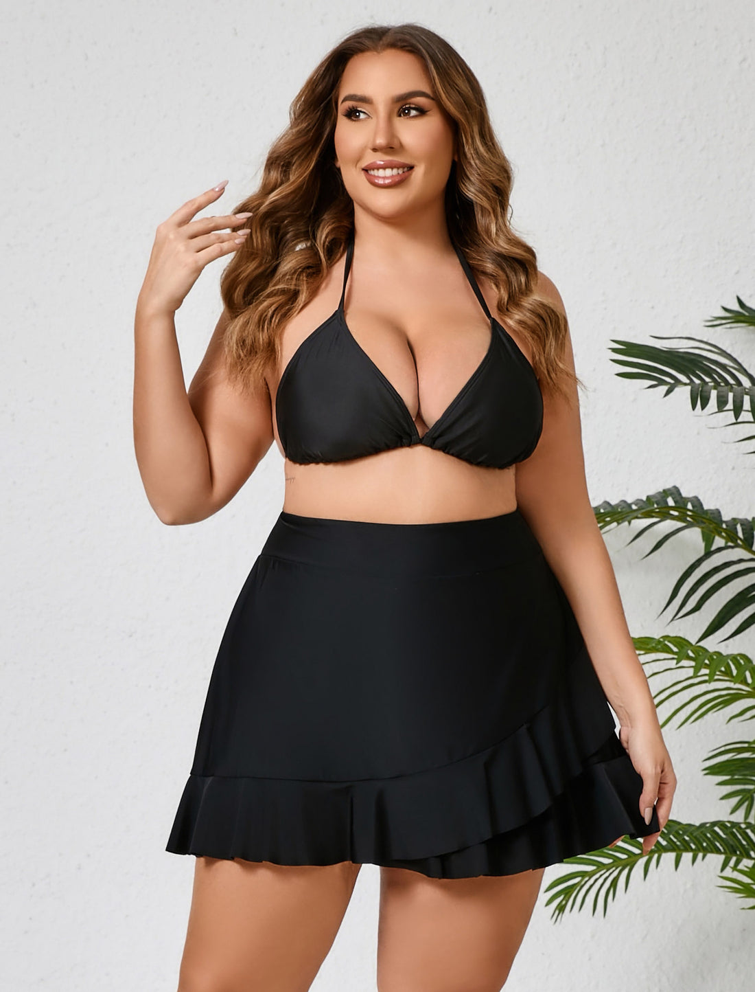 Lagoon Haze Plus Size High Waisted Ruffle Swim Skirts Built in Breifs