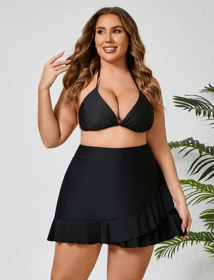 Lagoon Haze Plus Size High Waisted Ruffle Swim Skirts Built in Breifs