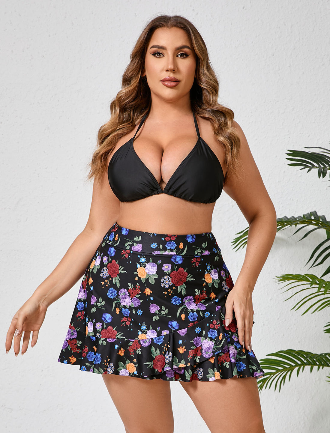 Lagoon Haze Plus Size High Waisted Ruffle Swim Skirts Built in Breifs