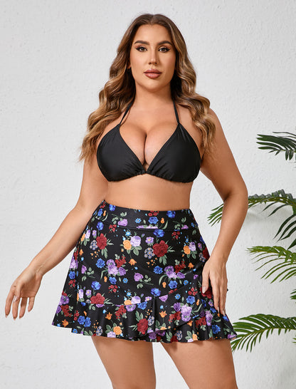 Lagoon Haze Plus Size High Waisted Ruffle Swim Skirts Built in Breifs