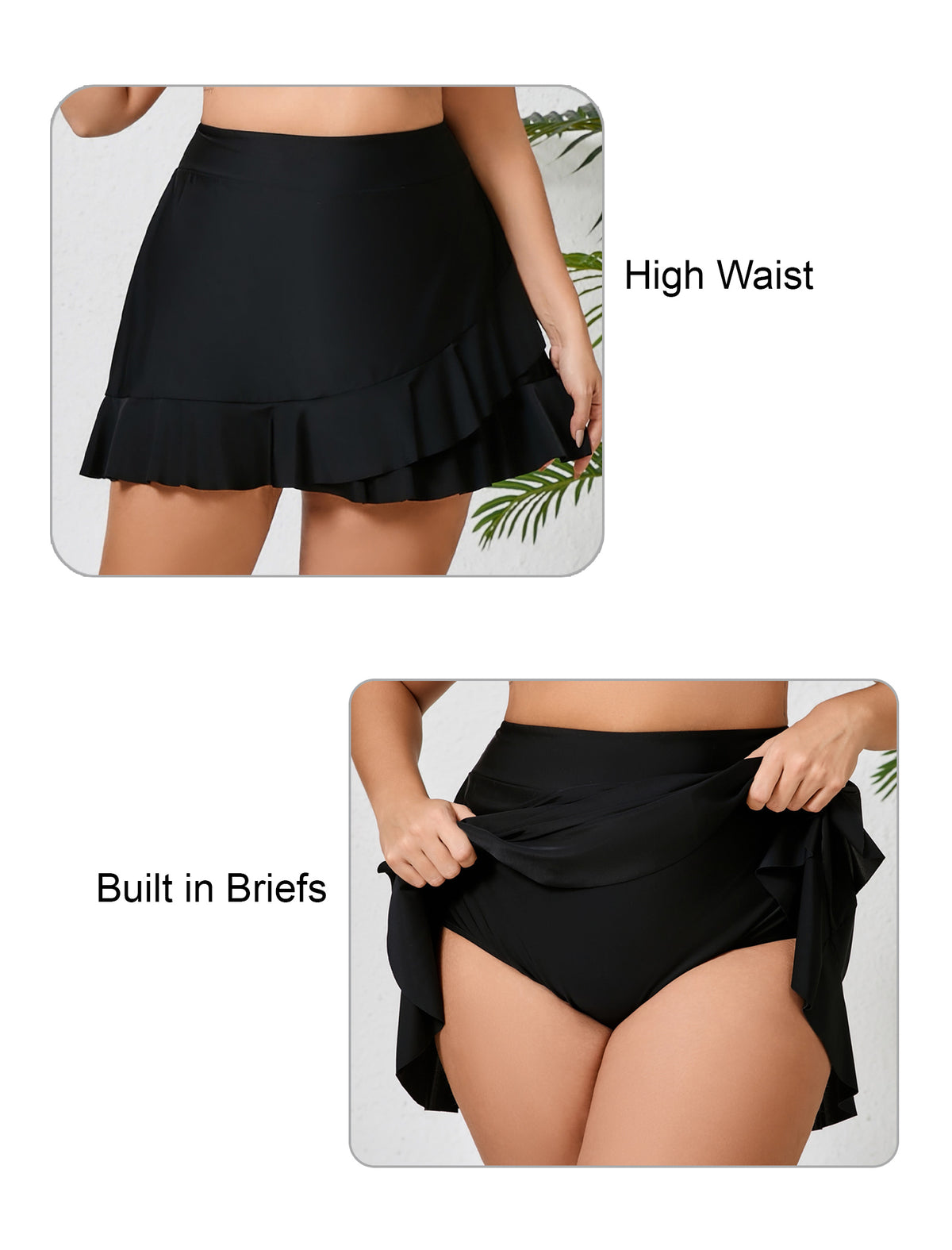 Lagoon Haze Plus Size High Waisted Ruffle Swim Skirts Built in Breifs