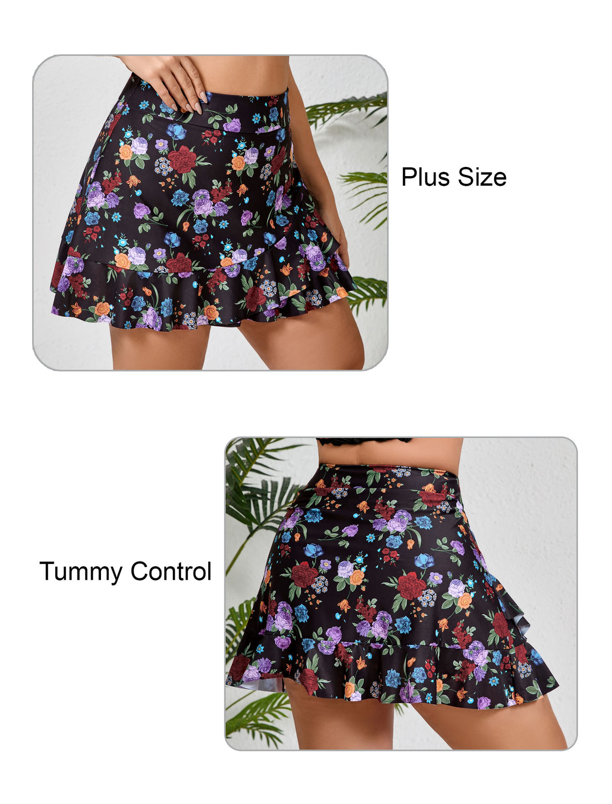 Lagoon Haze Plus Size High Waisted Ruffle Swim Skirts Built in Breifs