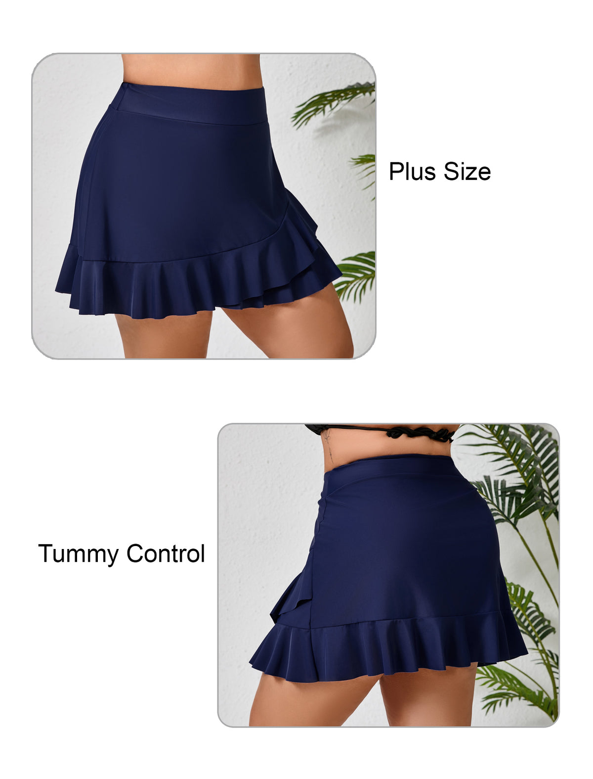 Lagoon Haze Plus Size High Waisted Ruffle Swim Skirts Built in Breifs