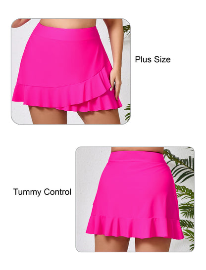 Lagoon Haze Plus Size High Waisted Ruffle Swim Skirts Built in Breifs