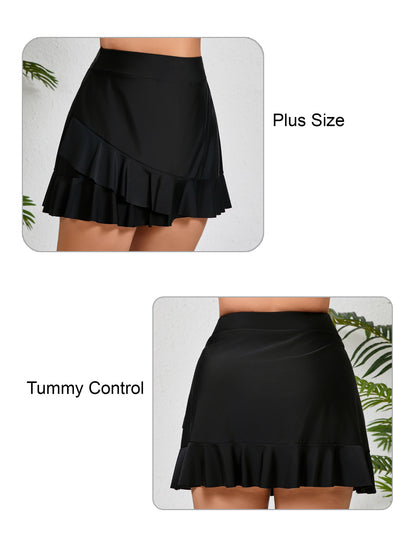 Lagoon Haze Plus Size High Waisted Ruffle Swim Skirts Built in Breifs