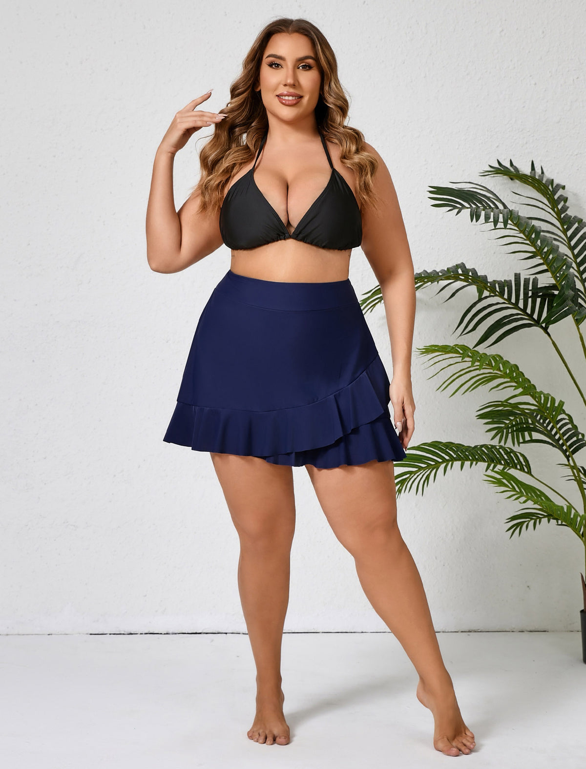Lagoon Haze Plus Size High Waisted Ruffle Swim Skirts Built in Breifs