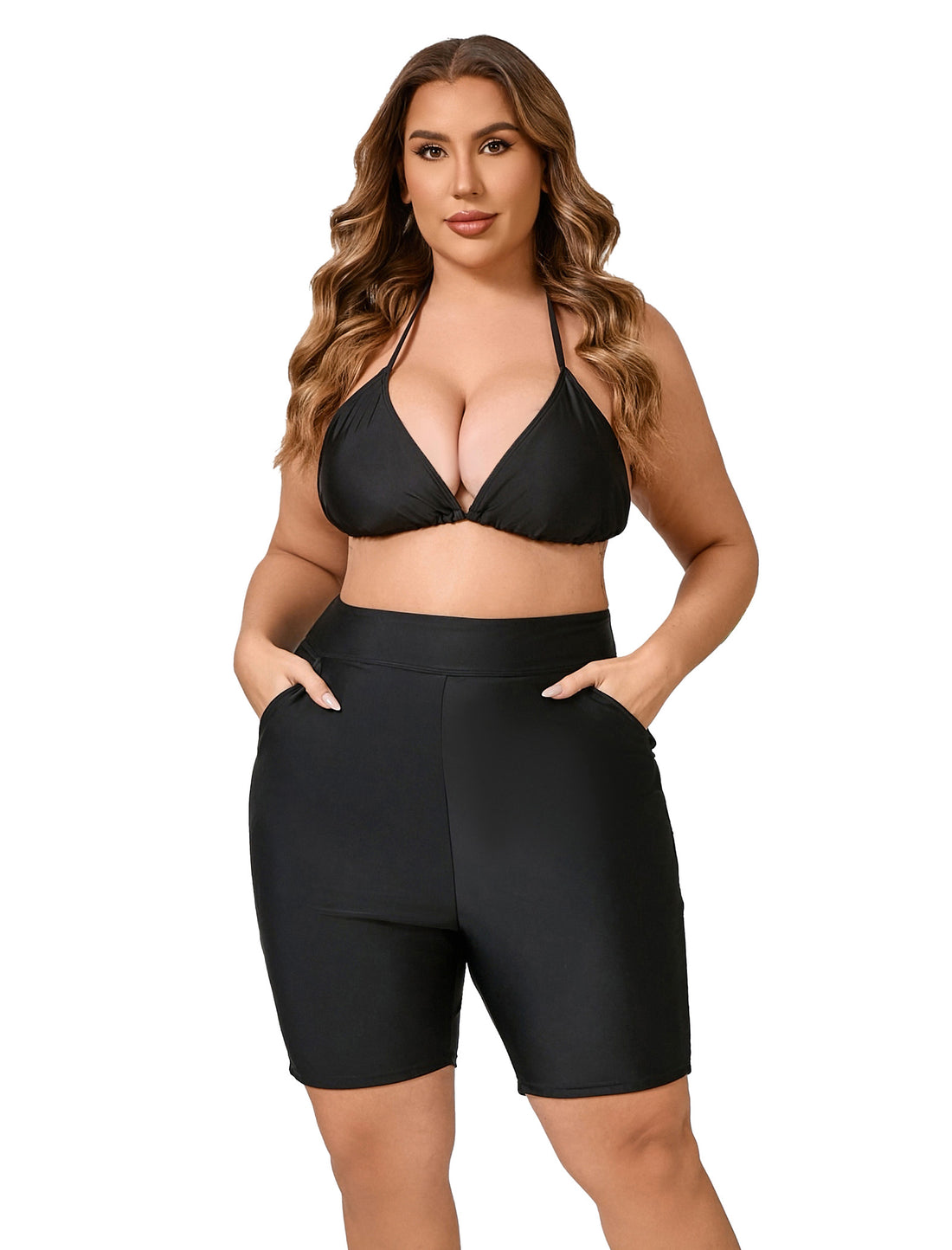 Island Glow Plus Size High Waisted Swim Board Short with Pockets