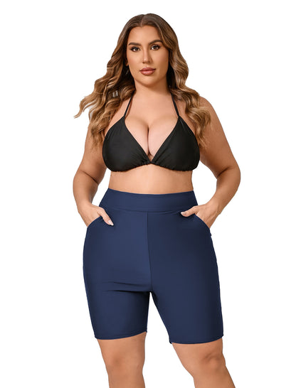 Island Glow Plus Size High Waisted Swim Board Short with Pockets