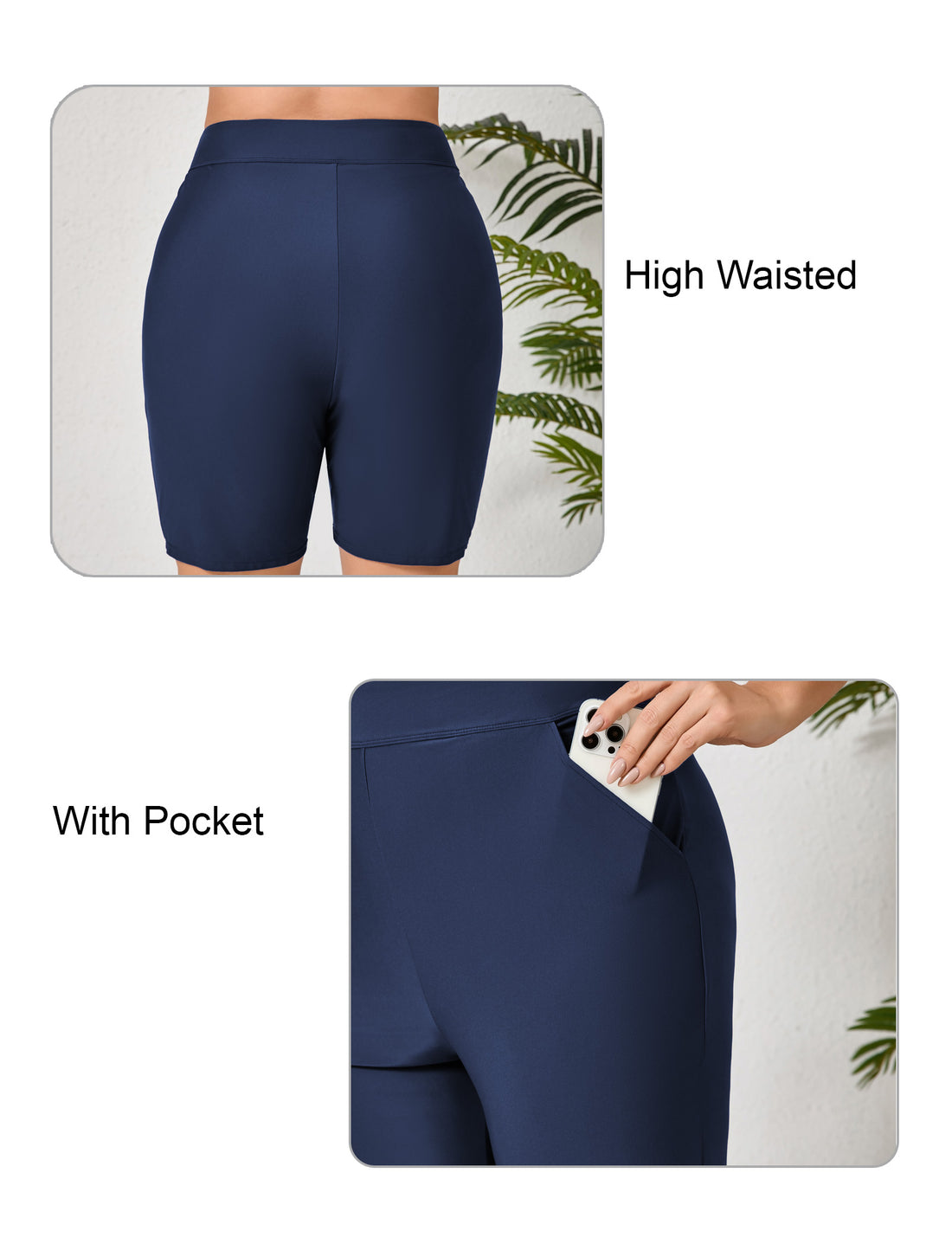 Island Glow Plus Size High Waisted Swim Board Short with Pockets