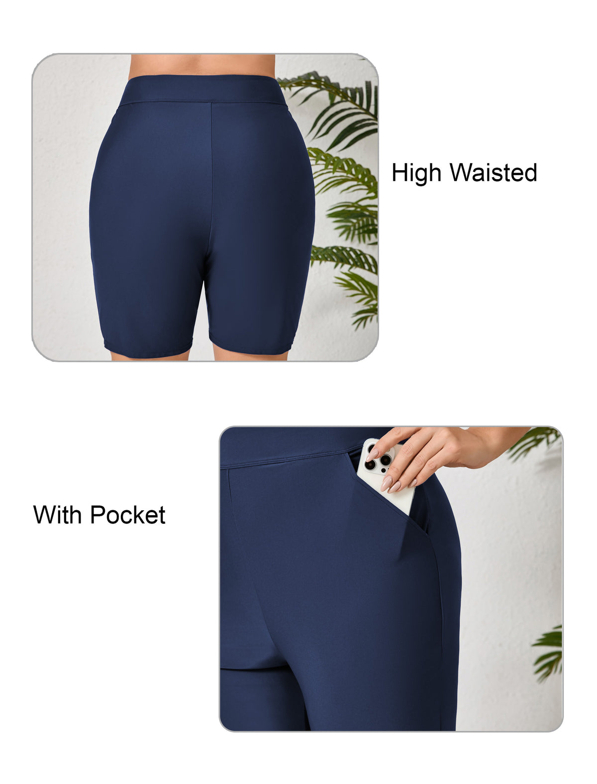 Island Glow Plus Size High Waisted Swim Board Short with Pockets