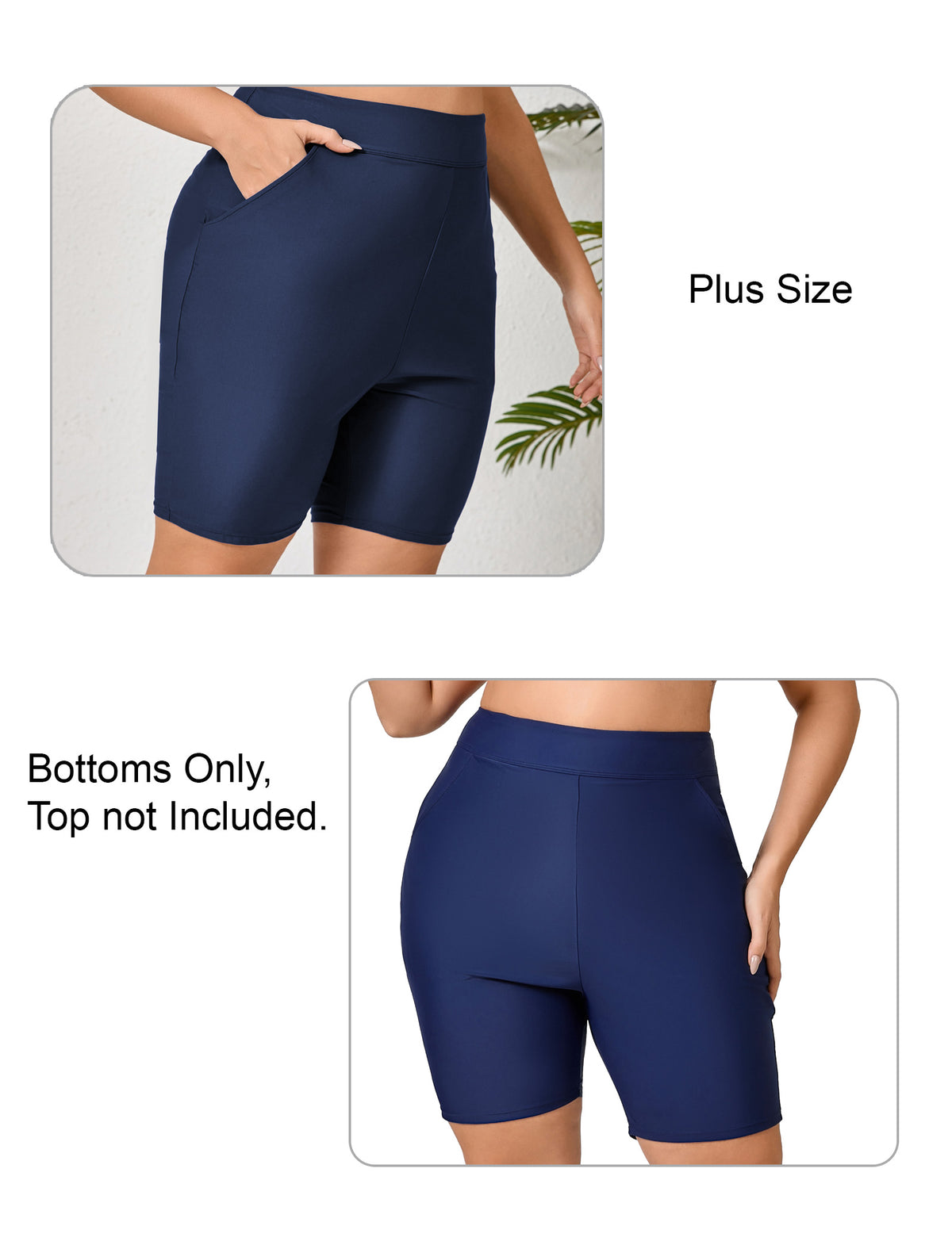 Island Glow Plus Size High Waisted Swim Board Short with Pockets