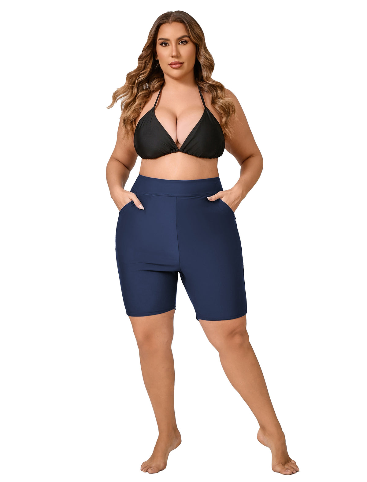 Island Glow Plus Size High Waisted Swim Board Short with Pockets