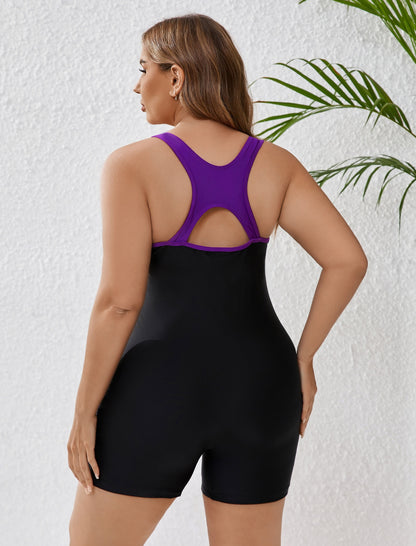 Coastal Dream Plus Size Boyleg One Piece Swimsuit Athletic Racerback