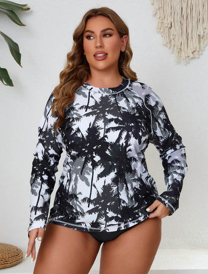 Vacation Glow Plus Size Long Sleeve Rash Guard Shirts with Built in Bra