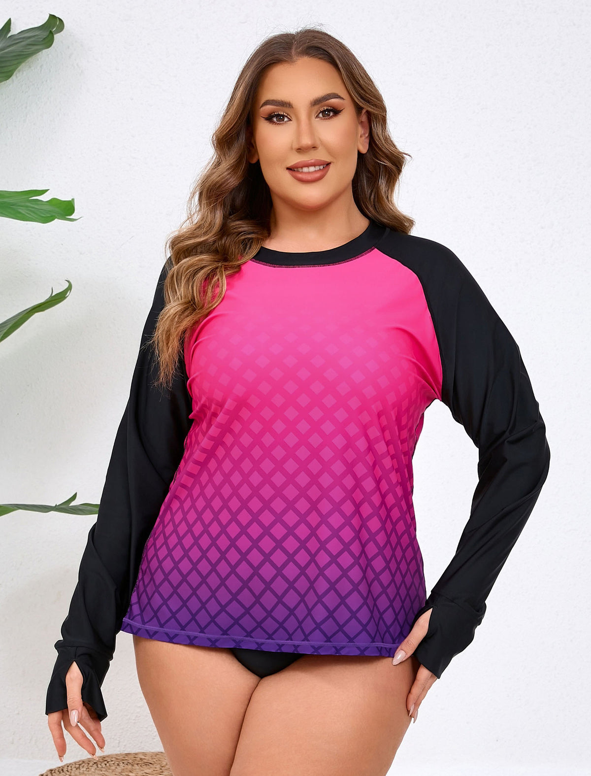 Sea Spark Plus Size Long Sleeve Rash Guard Shirts with Thumb Holes