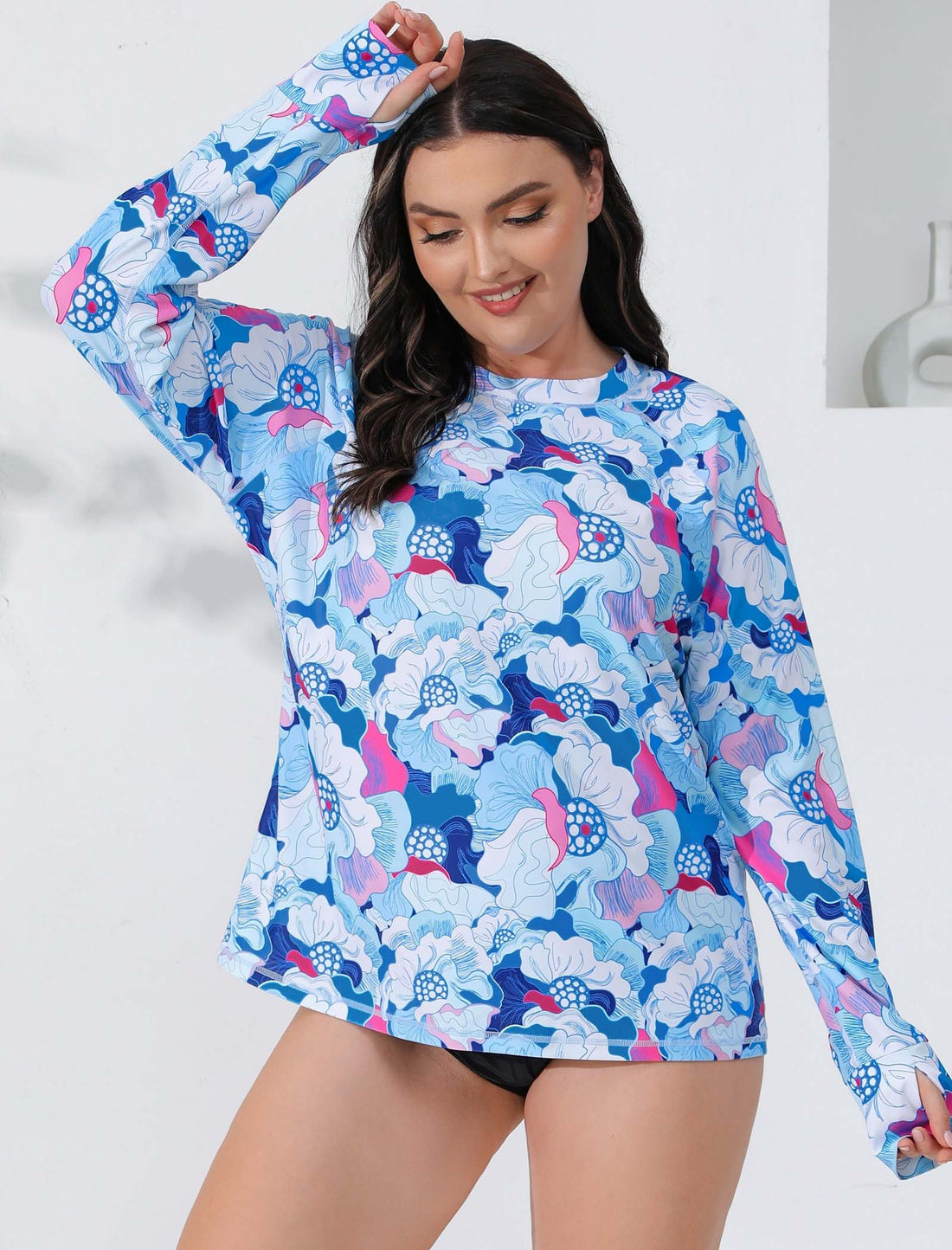 Sea Spark Plus Size Long Sleeve Rash Guard Shirts with Thumb Holes