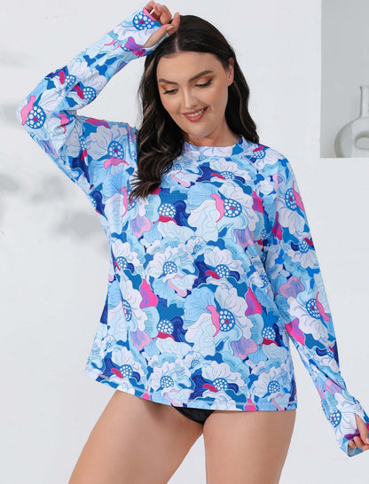 Sea Spark Plus Size Long Sleeve Rash Guard Shirts with Thumb Holes